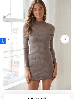 American Threads Long Sleeve Mock Neck Bodycon Dress in Taupe